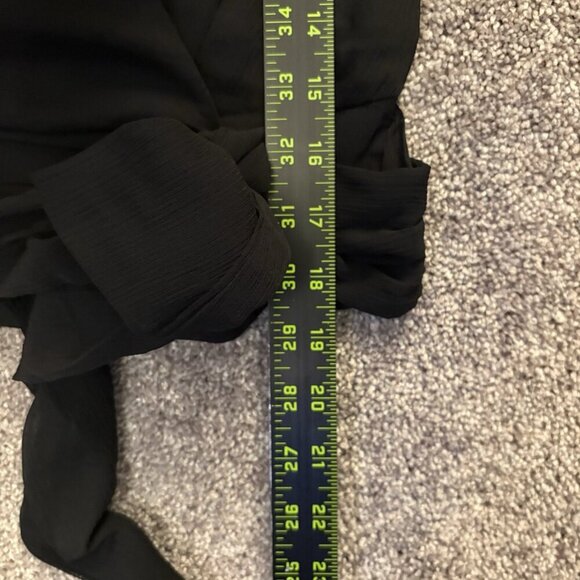 Express Women's Tie Waist Top Size XS Black V-Neck Faux Wrap Sheer Sleeve NWT$54 - Picture 13 of 16